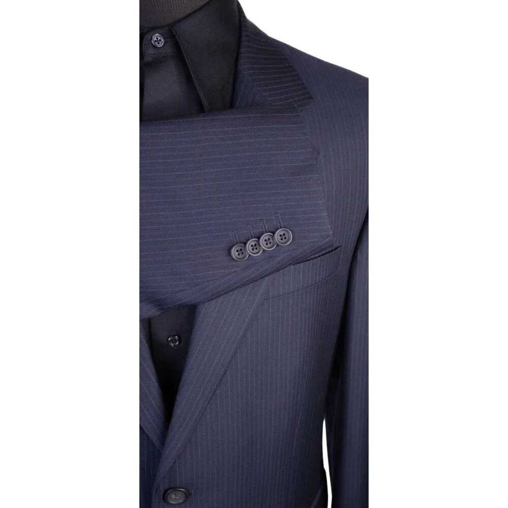 Banana Republic 2-Pcs Stripped Blue Classic Wool Suit Jacket Sz 42R Pants 36X30